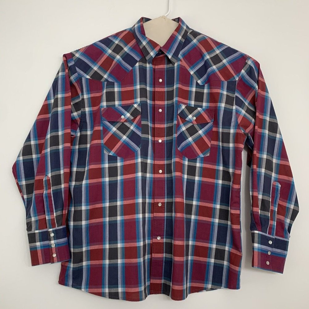 Vintage Western Plains Trading Co Mens 2XL Pearl Snap Plaid Long Sleeve Shirt